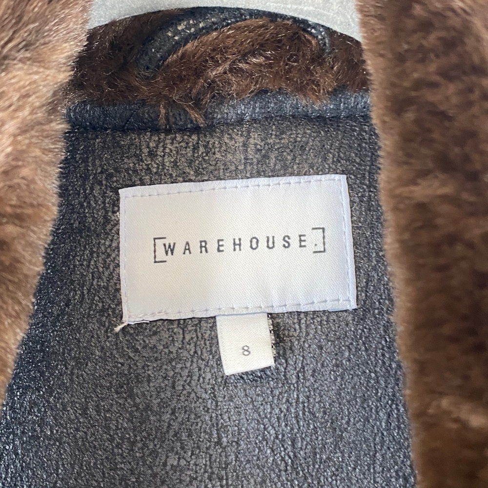 Warehouse super soft faux fur blazer coat size 8 small brown chic warm - Picture 2 of 11